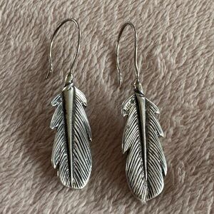 Sterling Silver Feather Dangle Earrings Signed IJS (?) Southwestern Boho Western